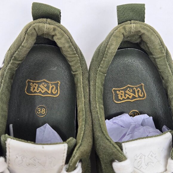 Ash 38 Vipera Snake Serpent Floral Embroidered Green Canvas Sneakers 7.5 8 - Picture 9 of 12